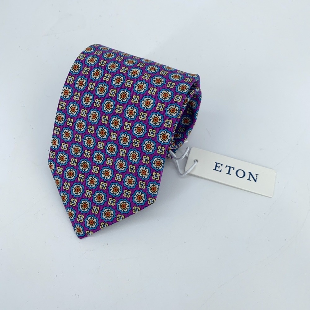 Eton Tie Mens One Size Multi Patterned Silk Classic Fit Necktie Italy Made NWT